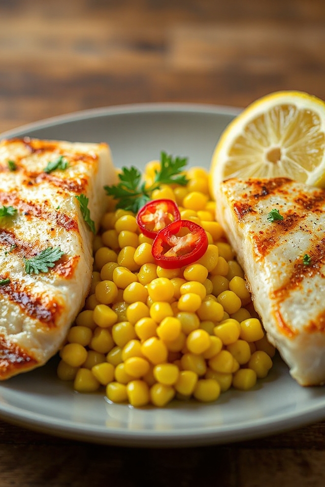 grilled halibut with corn