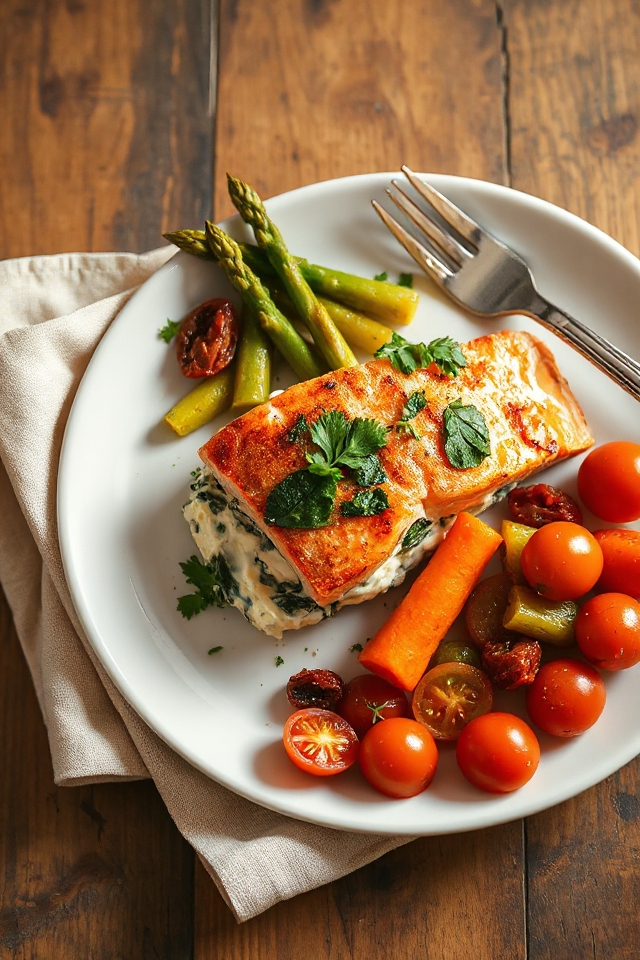 spinach filled salmon dish